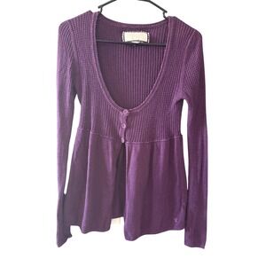American Eagle Y2k Purple Waffle Knit Babydoll Sweater Elena Gilbert Bella Swan